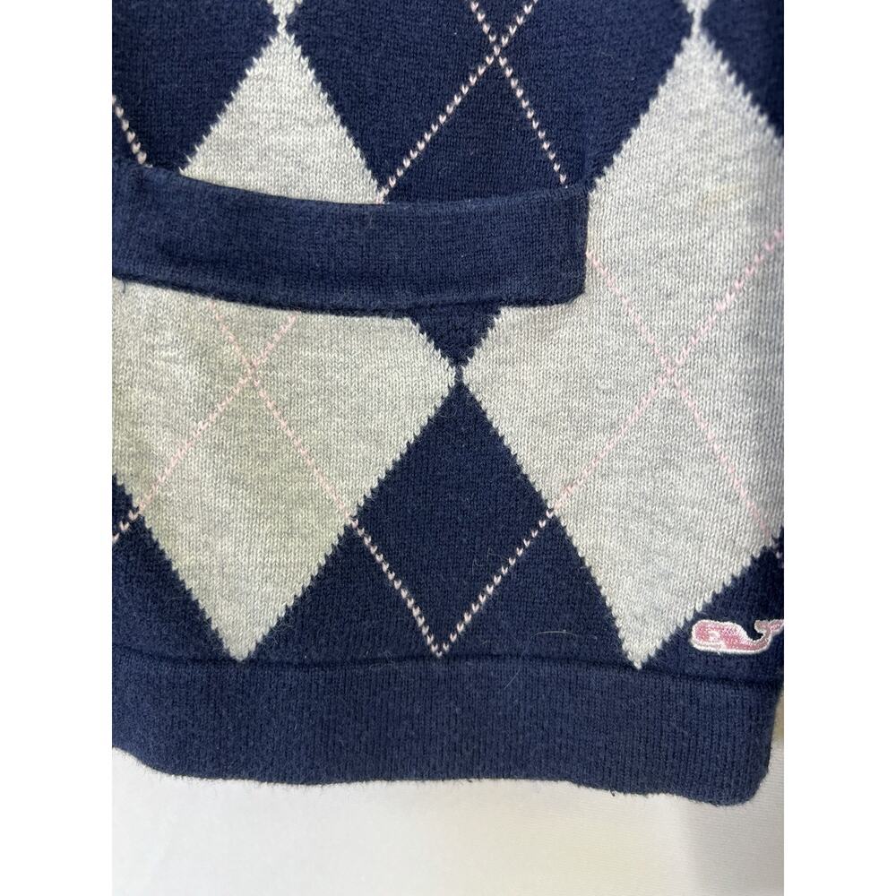 Vineyard Vines Argyle Cardigan Womens Sz L Navy Pink Gray Cashmere Cotton Preppy - Picture 6 of 8